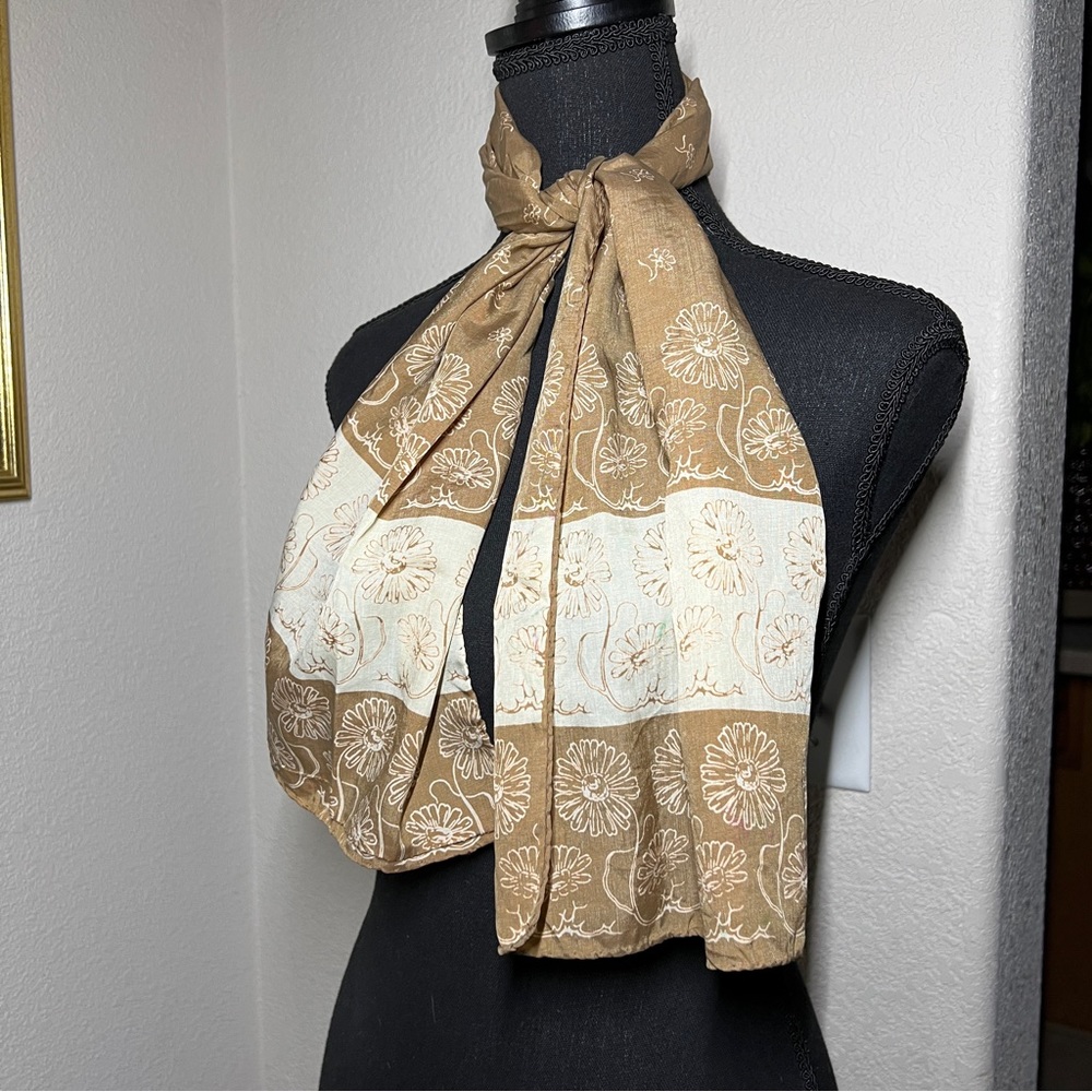 Robinson Golluber Situssa Vintage Italian Scarf Wrap Brown Floral Stamp 44”